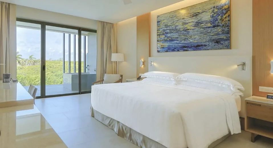 Bright resort room with a view